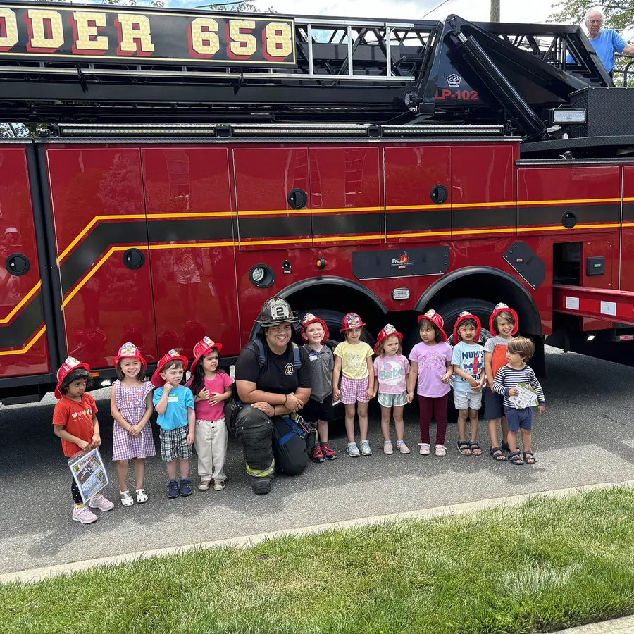 Calvary Nursery School children visiting an East Meadow fire truck